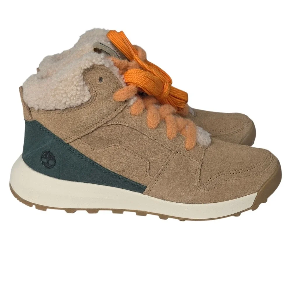 Timberland High Top Sneaker Boots Womens 7 Beige Suede Sherpa Retro Swift New